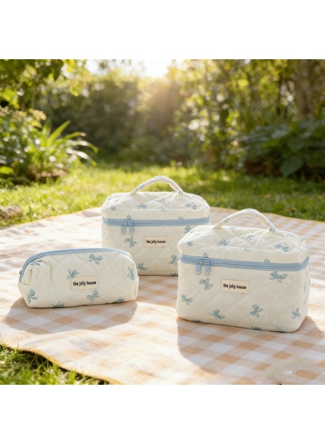 Arabest 3-Piece Large Quilted Makeup Bag for Women and Girls, Lovely Floral Cotton Cosmetic Bag, Aesthetic Travel Organized Toiletry Bags - Image 5